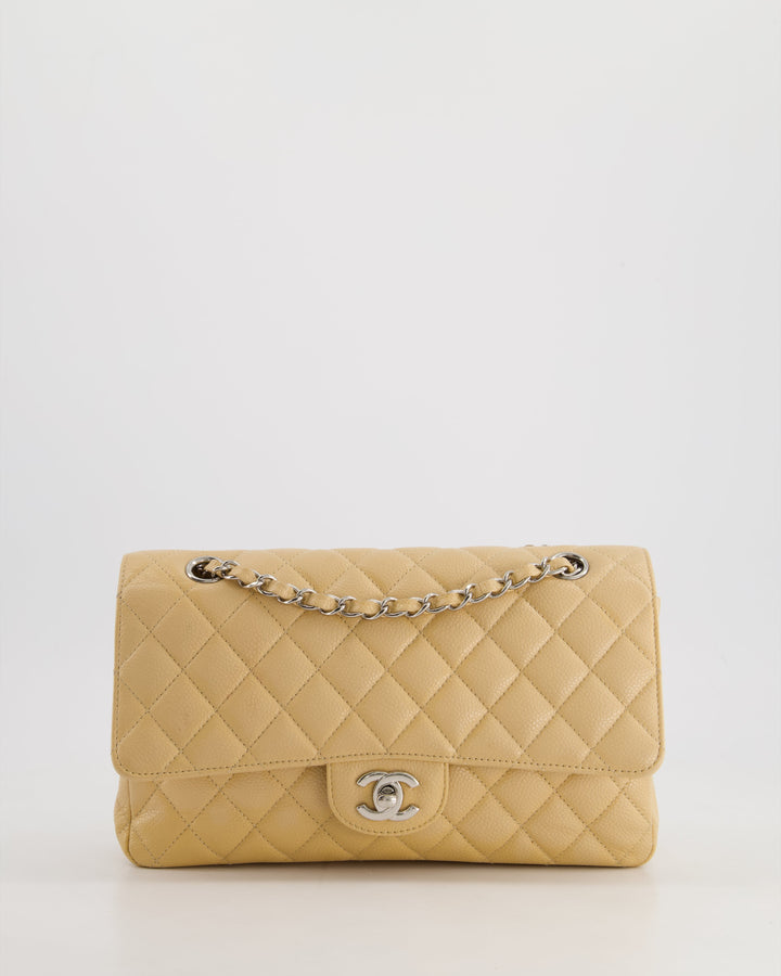*FIRE PRICE* Top Quality Chanel Beige Medium Classic Double Flap in Caviar Leather with Silver Hardware