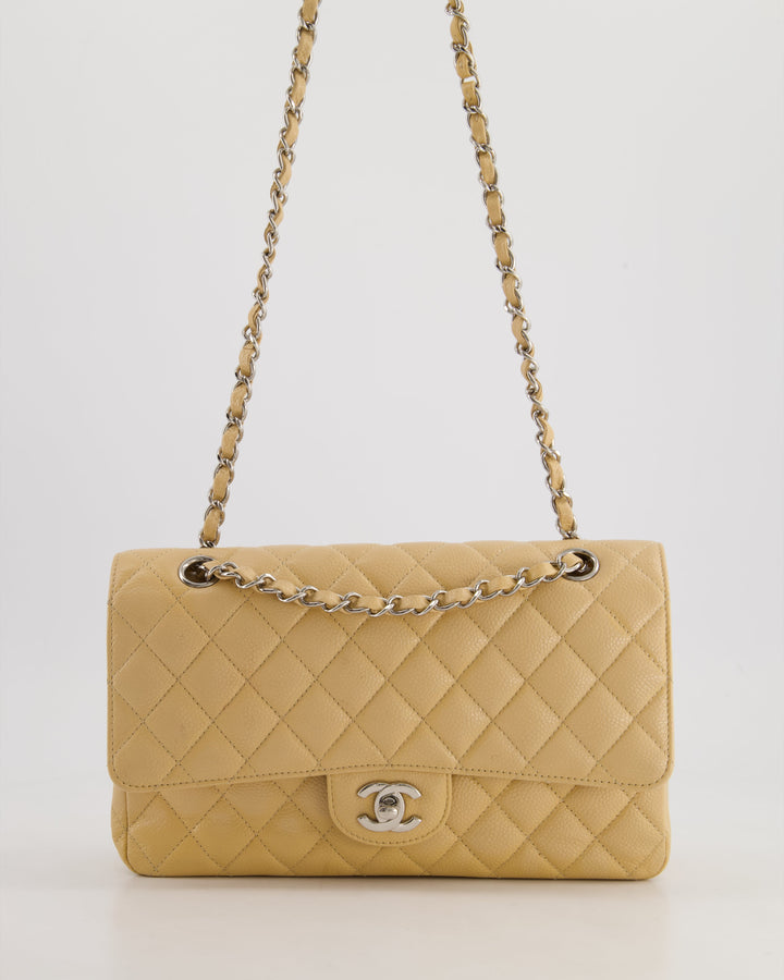 *FIRE PRICE* Chanel Beige Medium Classic Double Flap in Caviar Leather with Silver Hardware