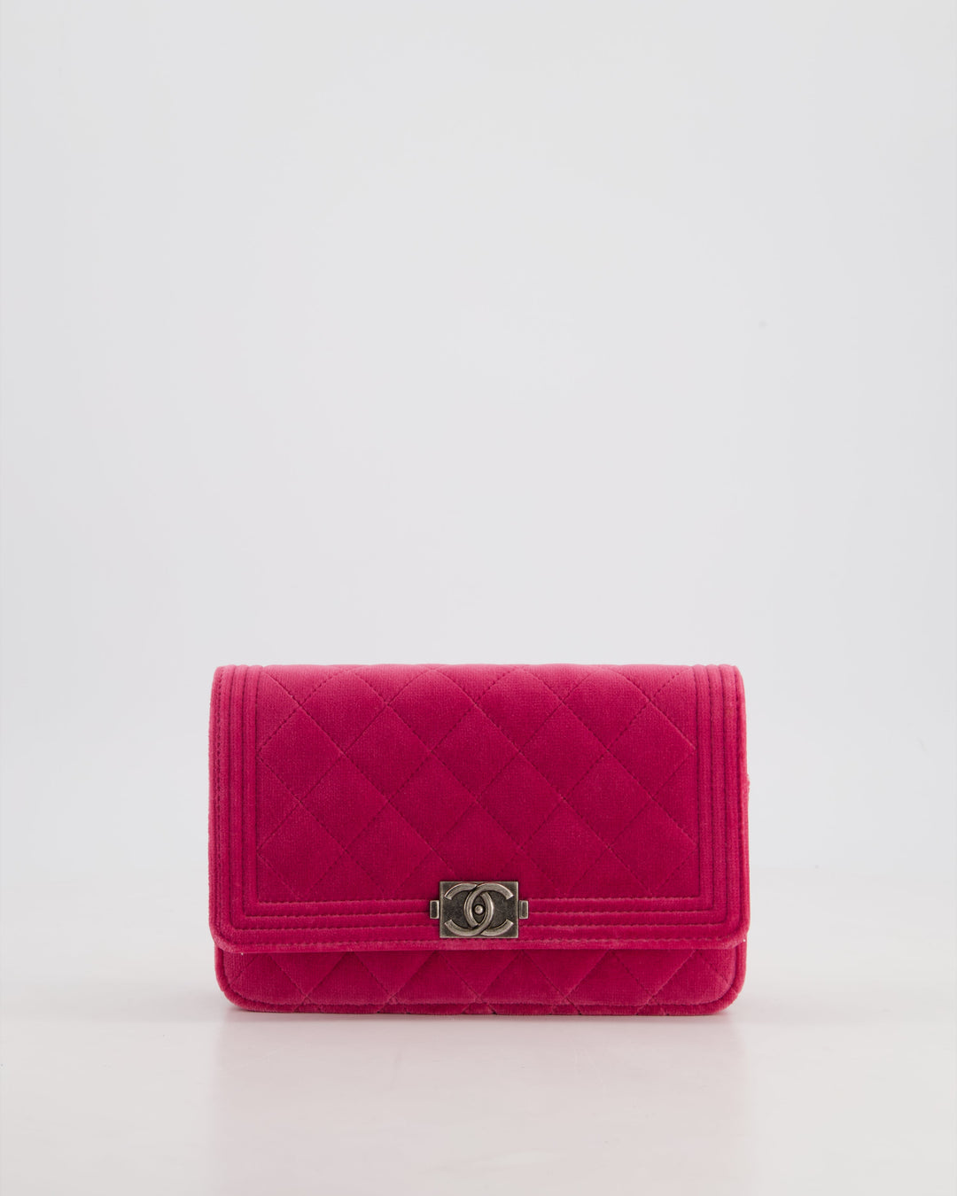 *FIRE PRICE* Top Quality Chanel Pink Boy Wallet on Chain in Velvet with Silver Hardware