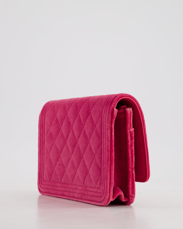 *FIRE PRICE* Top Quality Chanel Pink Boy Wallet on Chain in Velvet with Silver Hardware