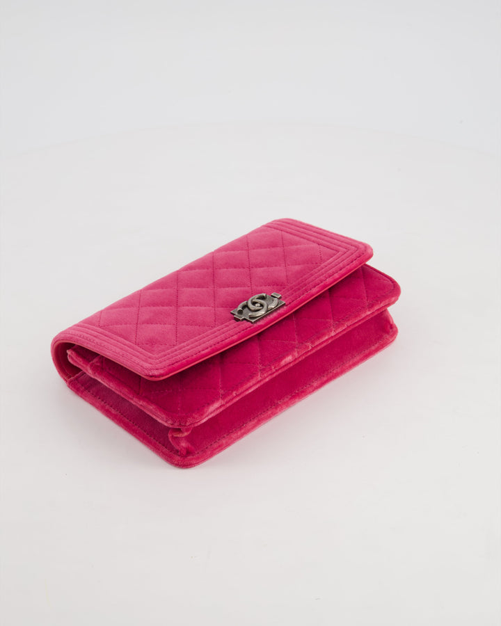 *FIRE PRICE* Top Quality Chanel Pink Boy Wallet on Chain in Velvet with Silver Hardware