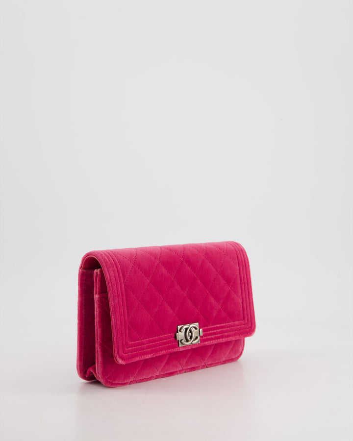 *FIRE PRICE* Top Quality Chanel Pink Boy Wallet on Chain in Velvet with Silver Hardware