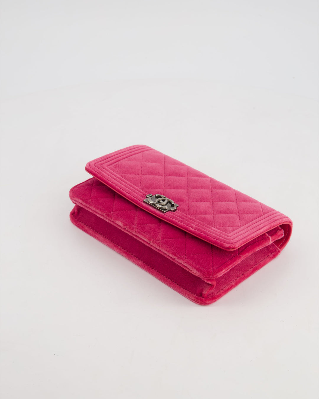 *FIRE PRICE* Top Quality Chanel Pink Boy Wallet on Chain in Velvet with Silver Hardware