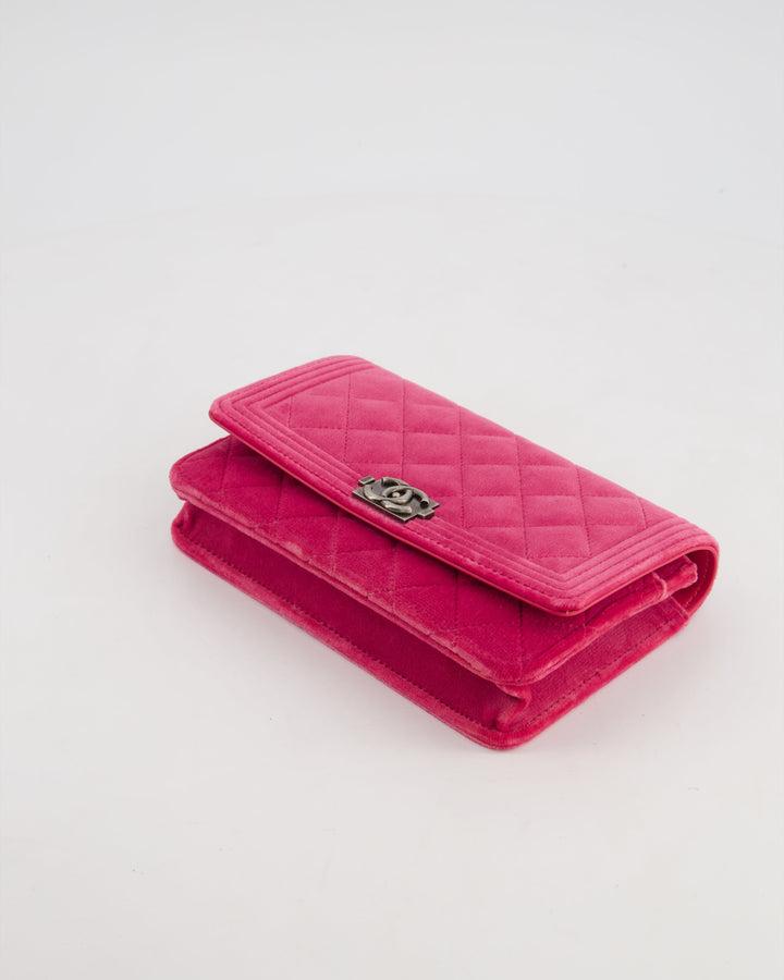 *FIRE PRICE* Top Quality Chanel Pink Boy Wallet on Chain in Velvet with Silver Hardware