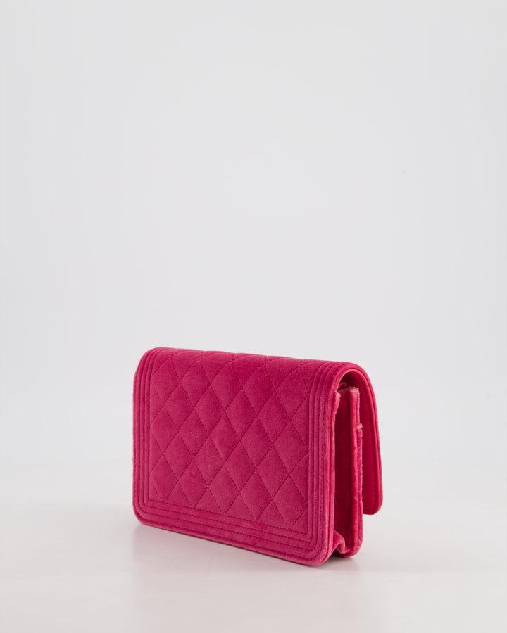 *FIRE PRICE* Top Quality Chanel Pink Boy Wallet on Chain in Velvet with Silver Hardware