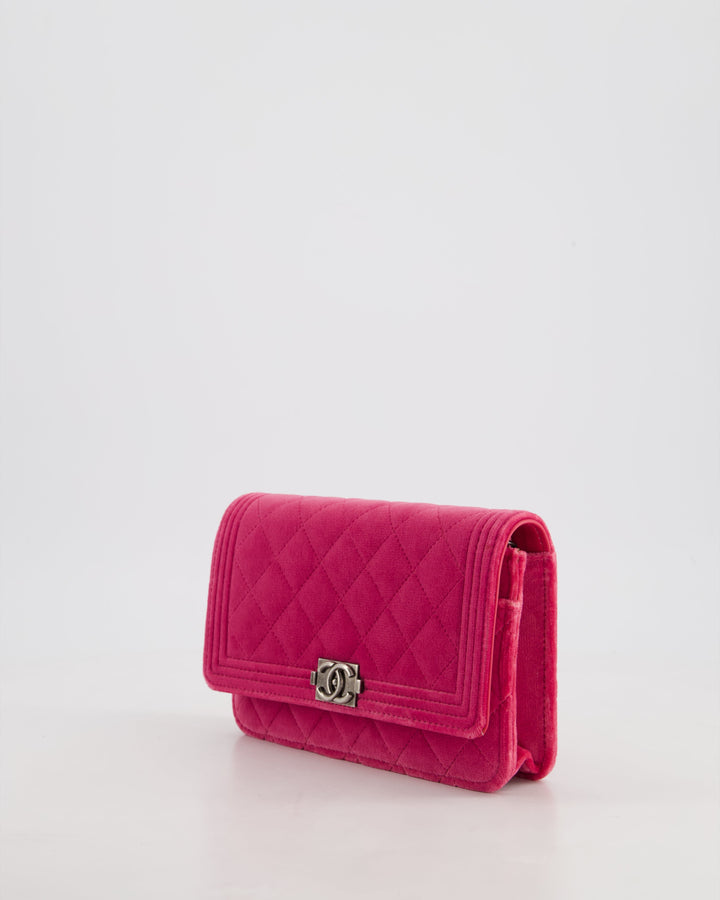 *FIRE PRICE* Top Quality Chanel Pink Boy Wallet on Chain in Velvet with Silver Hardware