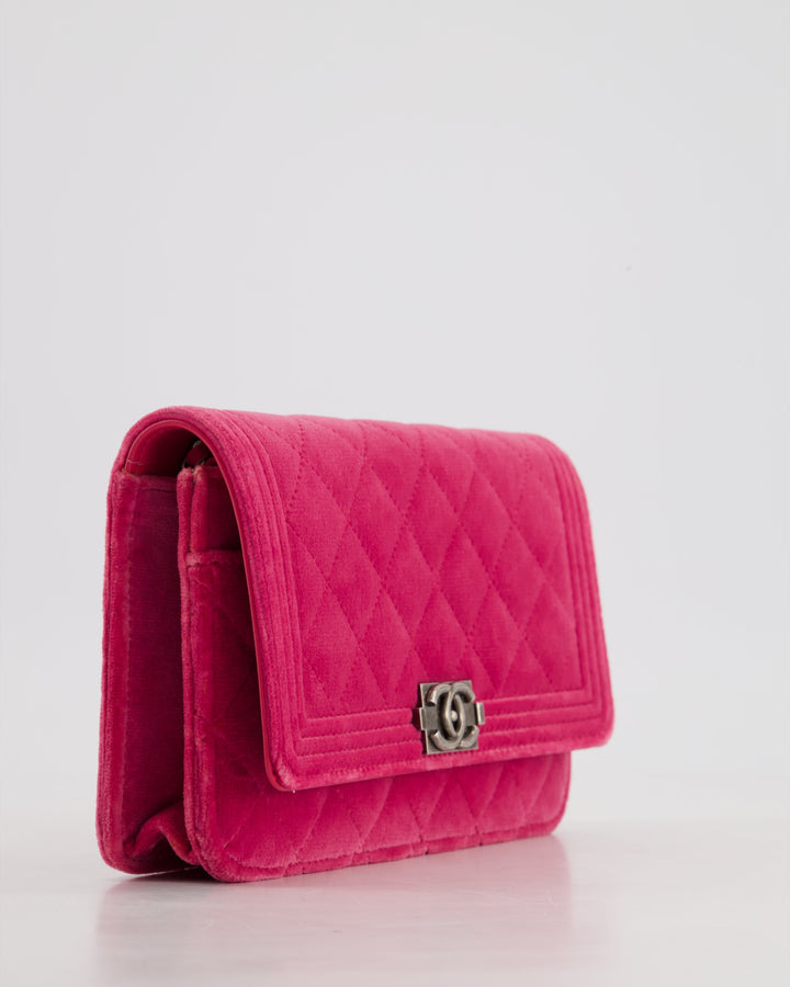 *FIRE PRICE* Top Quality Chanel Pink Boy Wallet on Chain in Velvet with Silver Hardware