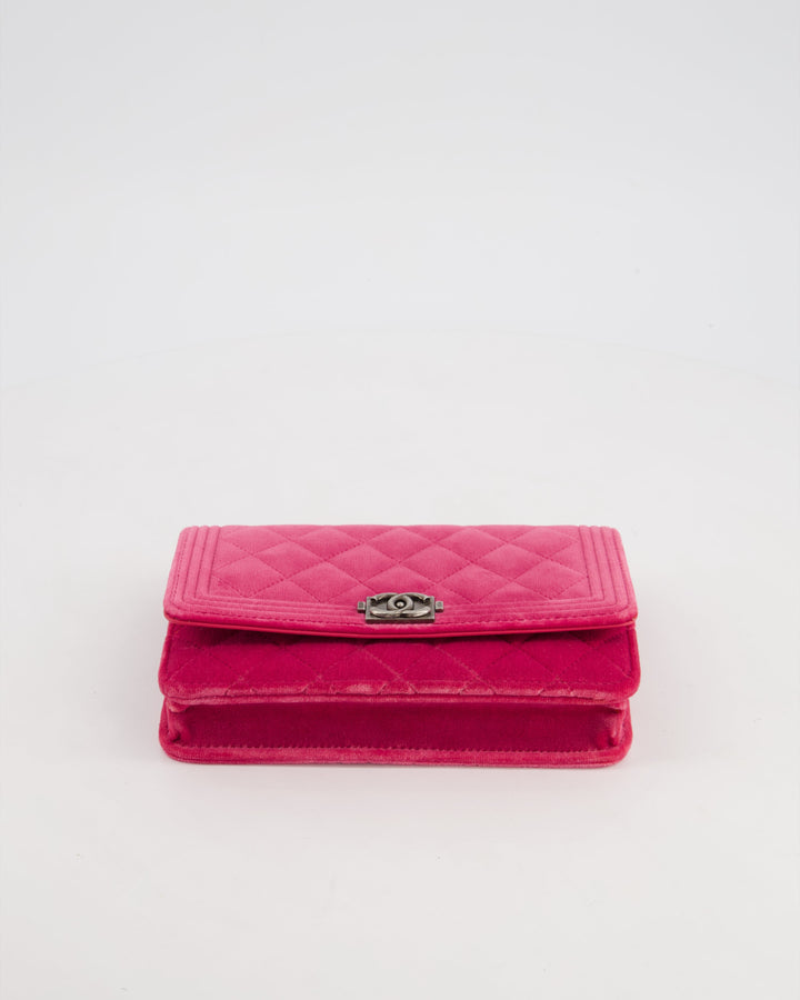 *FIRE PRICE* Top Quality Chanel Pink Boy Wallet on Chain in Velvet with Silver Hardware