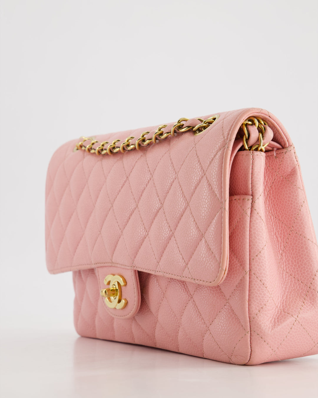 *HOT* Top Quality Chanel Bubblegum Pink Vintage Classic Medium Double Flap Bag in Caviar Leather with 24K Gold Hardware