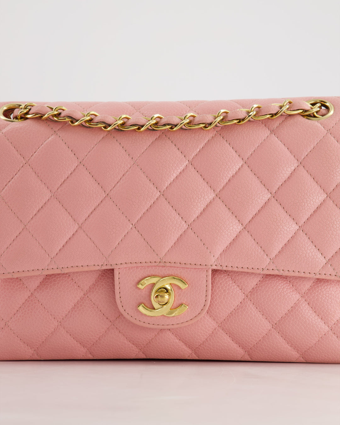 *HOT* Top Quality Chanel Bubblegum Pink Vintage Classic Medium Double Flap Bag in Caviar Leather with 24K Gold Hardware