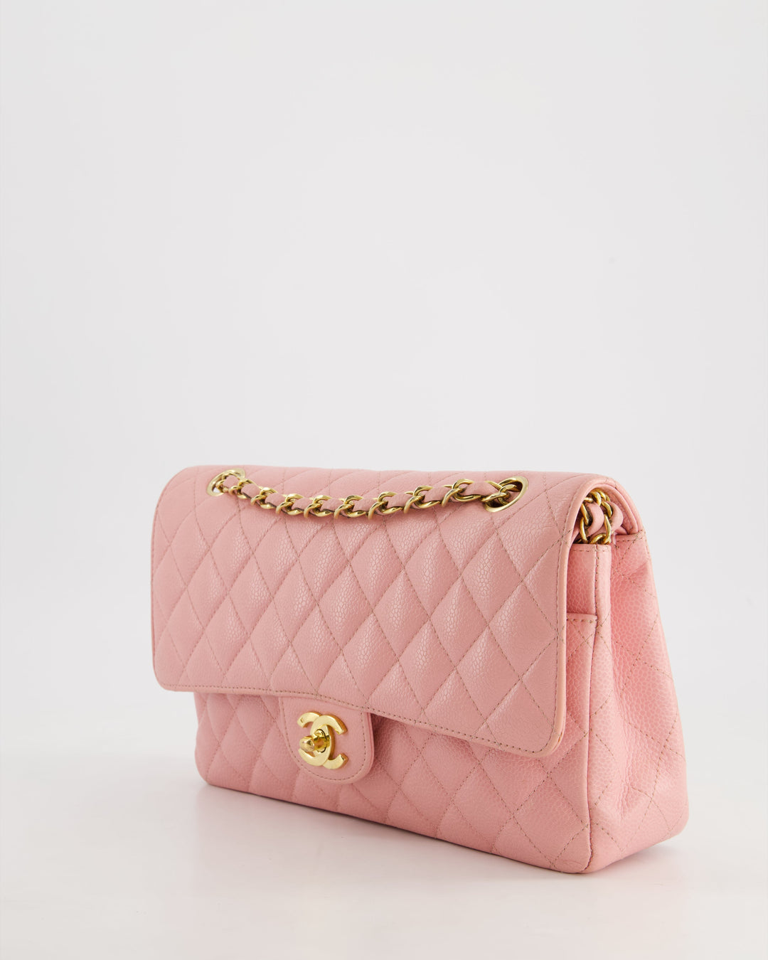 *HOT* Top Quality Chanel Bubblegum Pink Vintage Classic Medium Double Flap Bag in Caviar Leather with 24K Gold Hardware