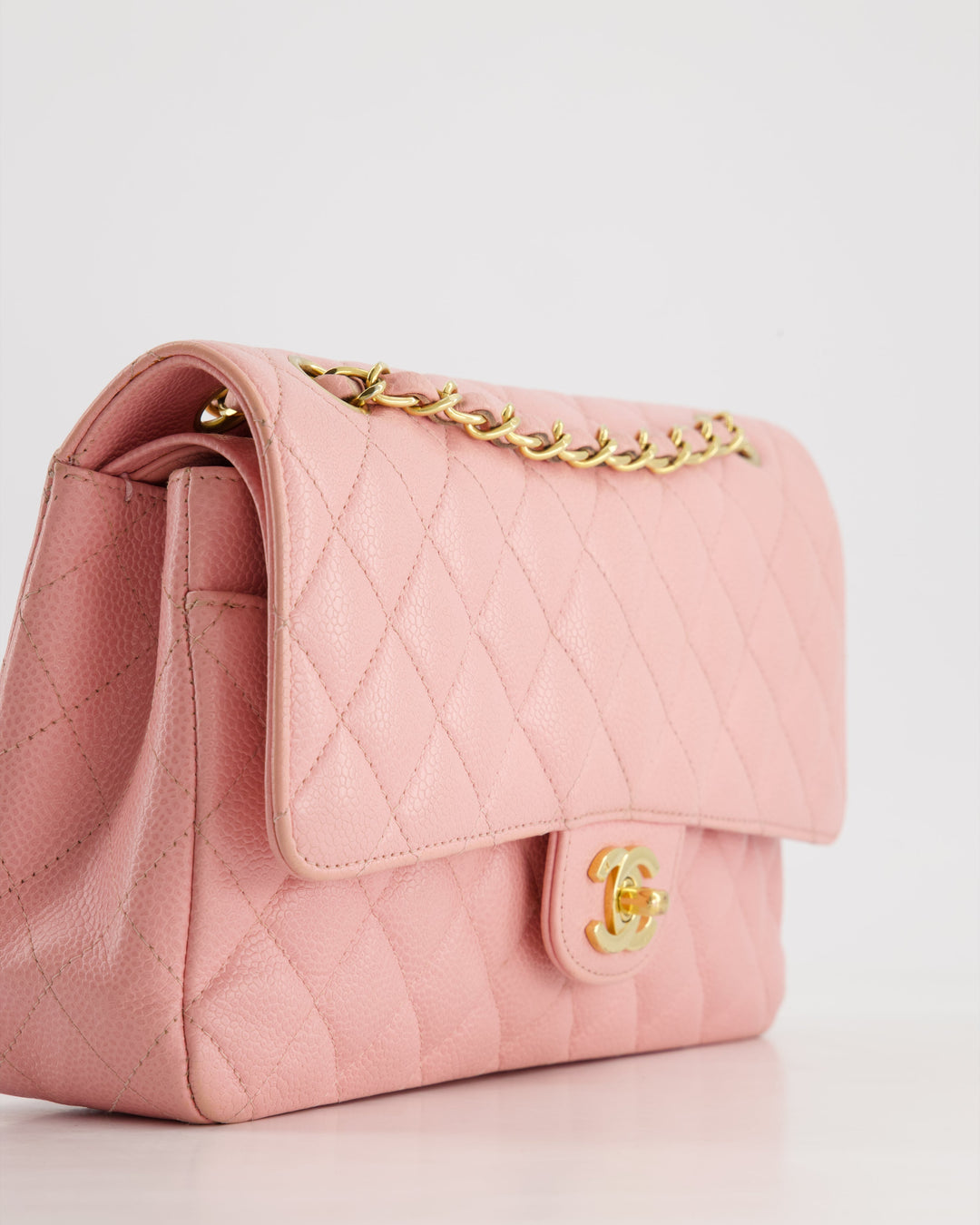 *HOT* Top Quality Chanel Bubblegum Pink Vintage Classic Medium Double Flap Bag in Caviar Leather with 24K Gold Hardware