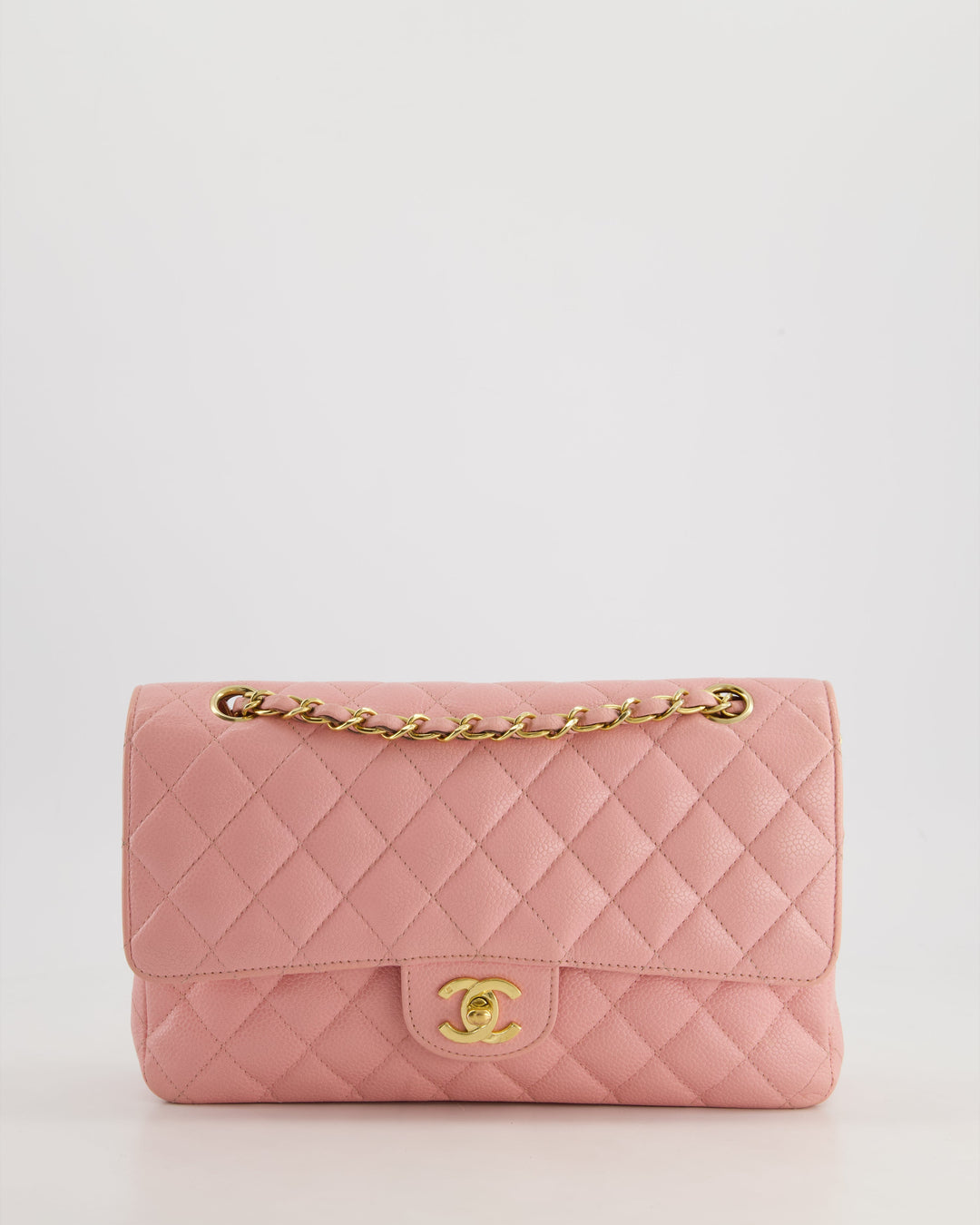 *HOT* Top Quality Chanel Bubblegum Pink Vintage Classic Medium Double Flap Bag in Caviar Leather with 24K Gold Hardware