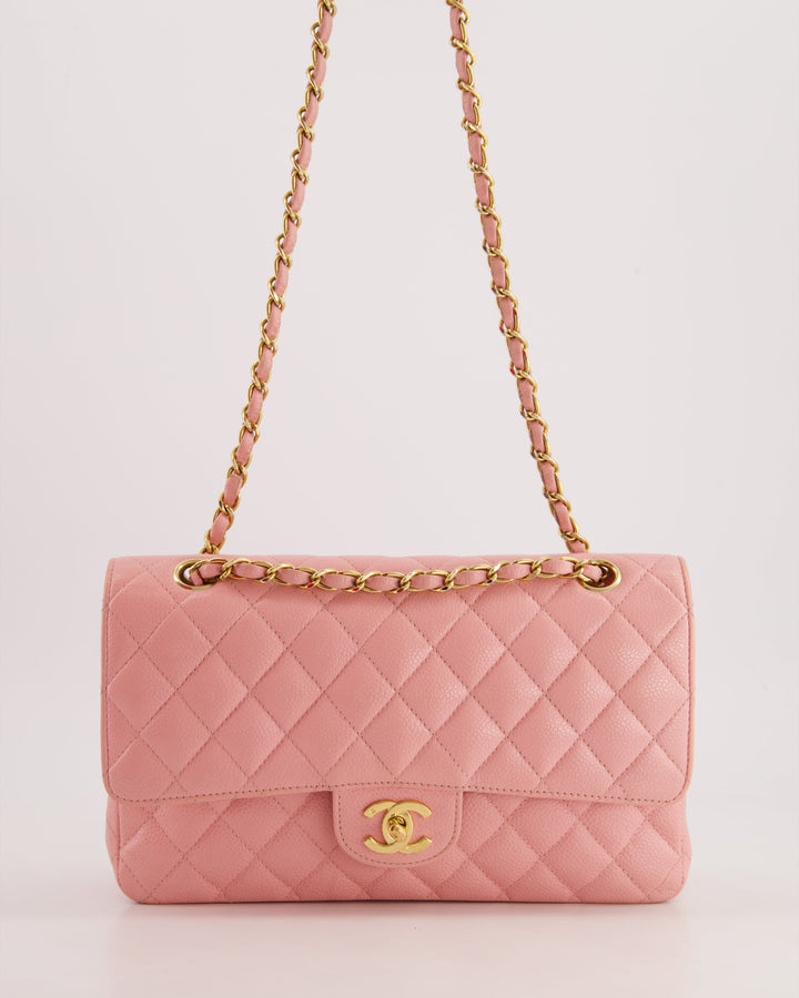 *HOT* Top Quality Chanel Bubblegum Pink Vintage Classic Medium Double Flap Bag in Caviar Leather with 24K Gold Hardware