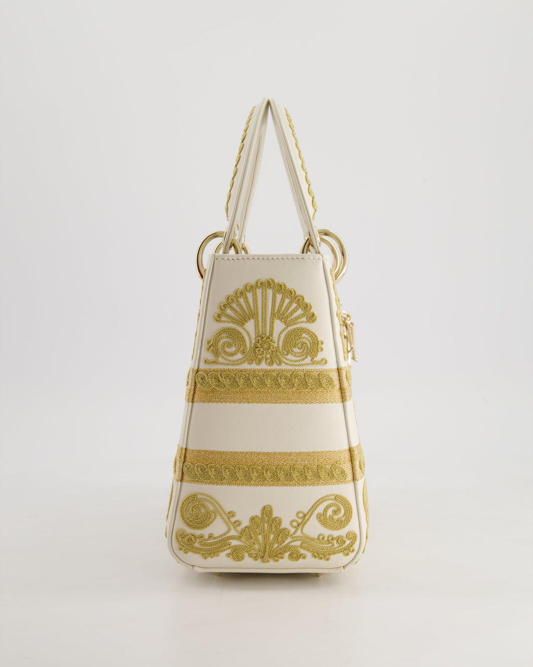 *RARE* Christian Top quality Dior Limited Edition Cruise 2021 Embroidered White Medium Lady Top quality Dior Bag in Calfskin Leather with Champagne Gold Hardware