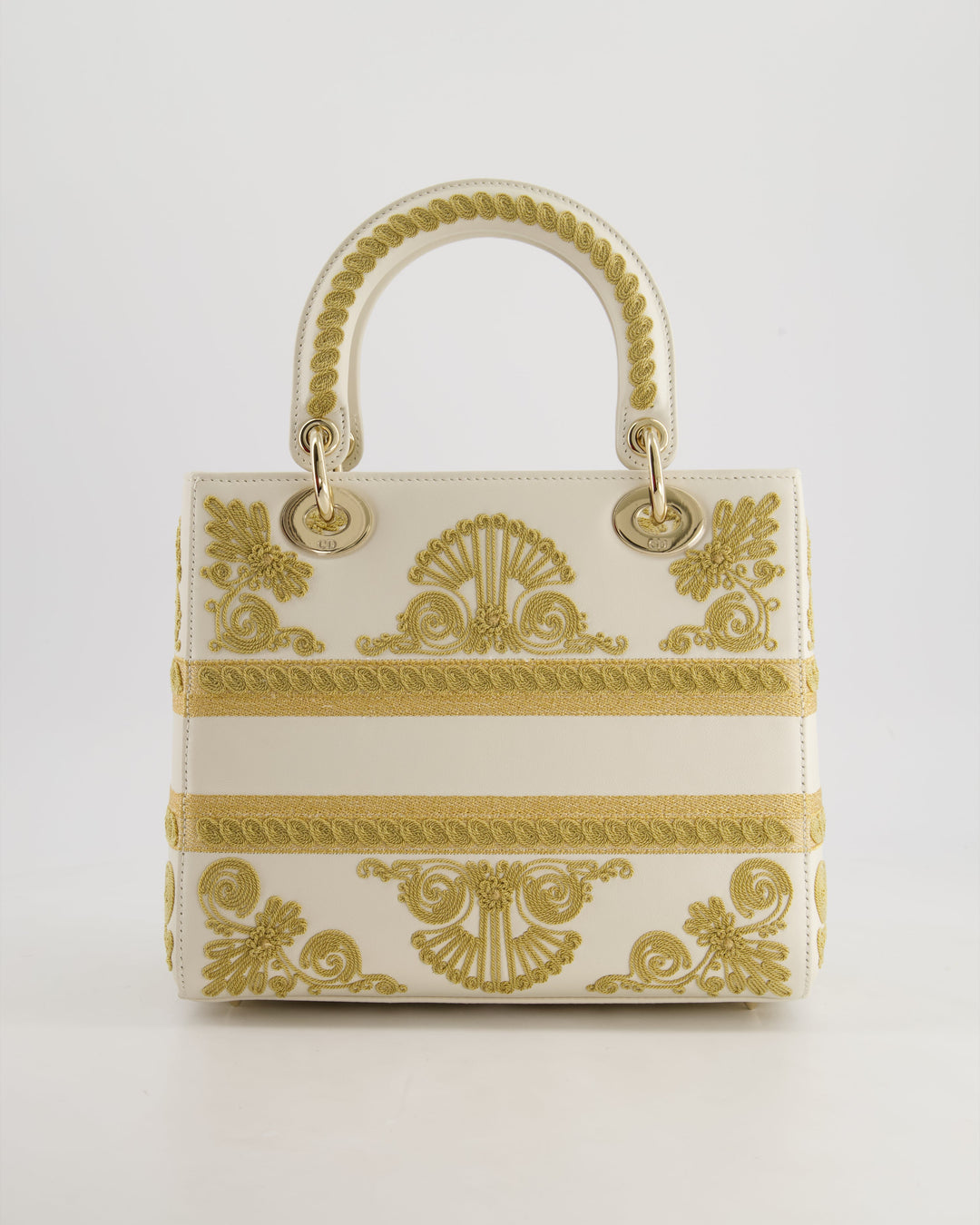 *RARE* Christian Top quality Dior Limited Edition Cruise 2021 Embroidered White Medium Lady Top quality Dior Bag in Calfskin Leather with Champagne Gold Hardware