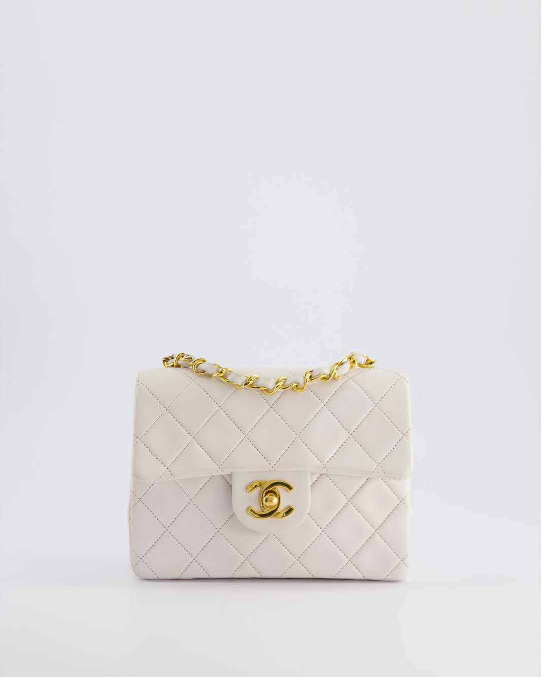 Top Quality Chanel Vintage White Mini Square Bag in Lambskin Leather with 24K Gold Hardware