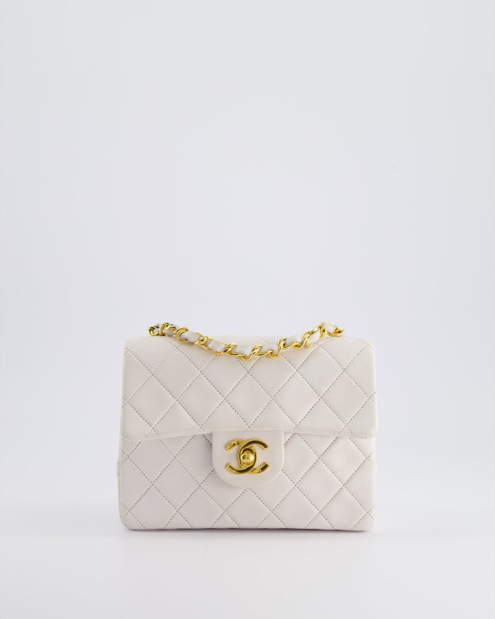 Top Quality Chanel Vintage White Mini Square Bag in Lambskin Leather with 24K Gold Hardware