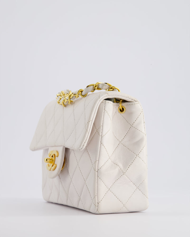 Top Quality Chanel Vintage White Mini Square Bag in Lambskin Leather with 24K Gold Hardware