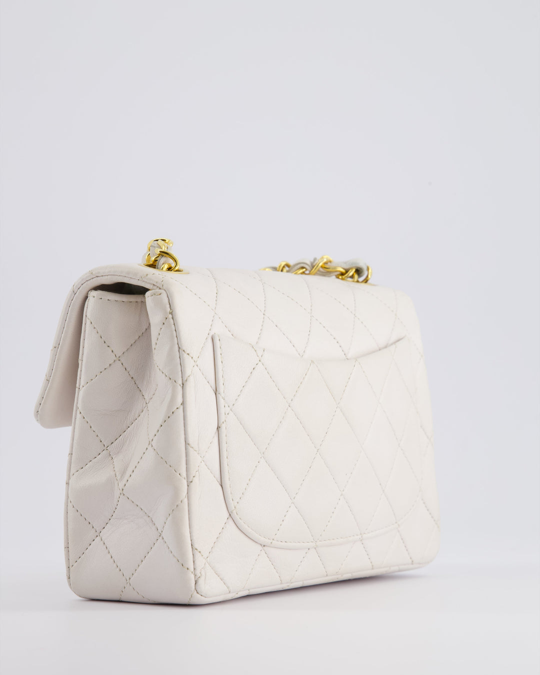 Top Quality Chanel Vintage White Mini Square Bag in Lambskin Leather with 24K Gold Hardware