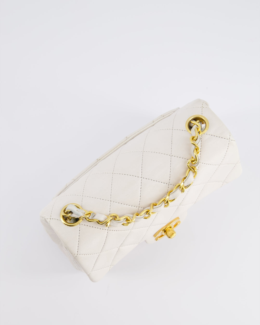 Top Quality Chanel Vintage White Mini Square Bag in Lambskin Leather with 24K Gold Hardware