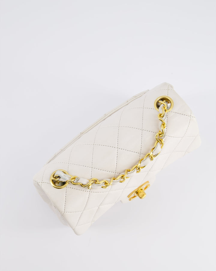 Top Quality Chanel Vintage White Mini Square Bag in Lambskin Leather with 24K Gold Hardware