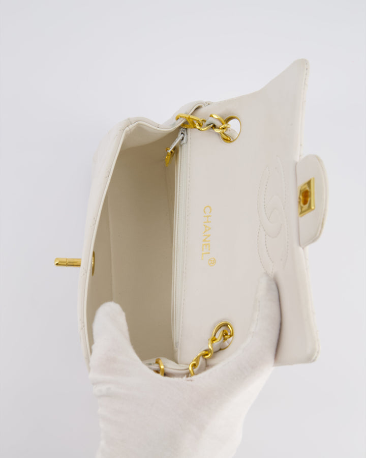 Top Quality Chanel Vintage White Mini Square Bag in Lambskin Leather with 24K Gold Hardware