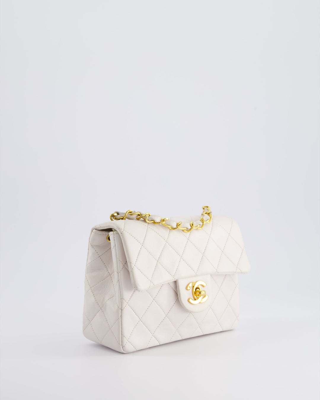 Top Quality Chanel Vintage White Mini Square Bag in Lambskin Leather with 24K Gold Hardware