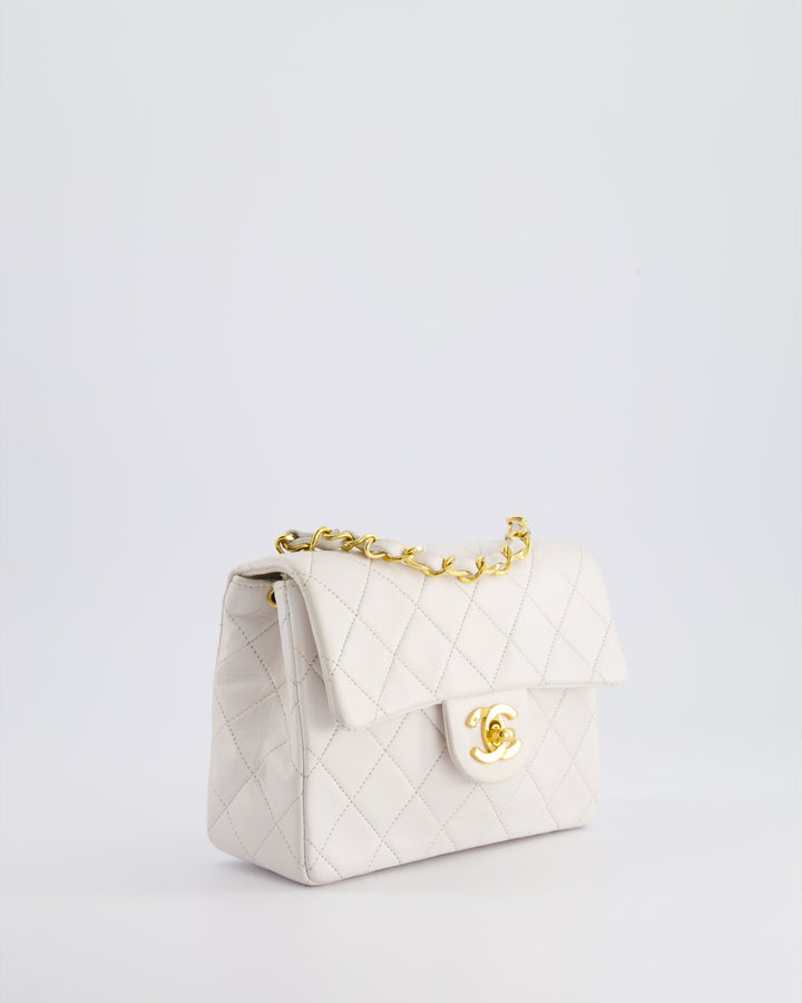 Top Quality Chanel Vintage White Mini Square Bag in Lambskin Leather with 24K Gold Hardware