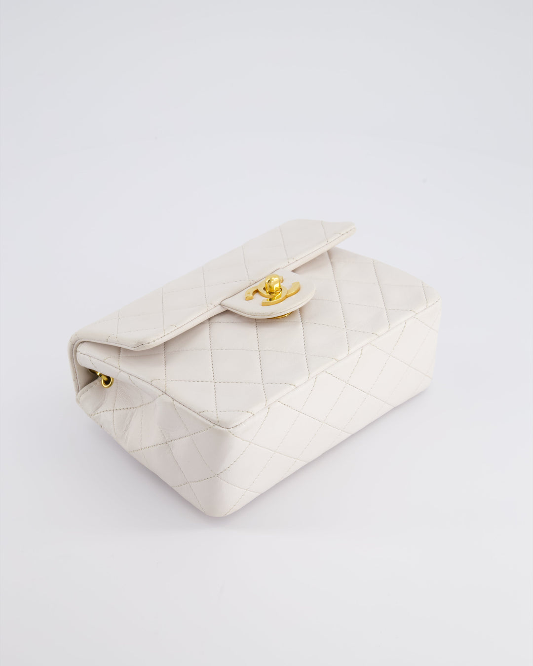 Top Quality Chanel Vintage White Mini Square Bag in Lambskin Leather with 24K Gold Hardware
