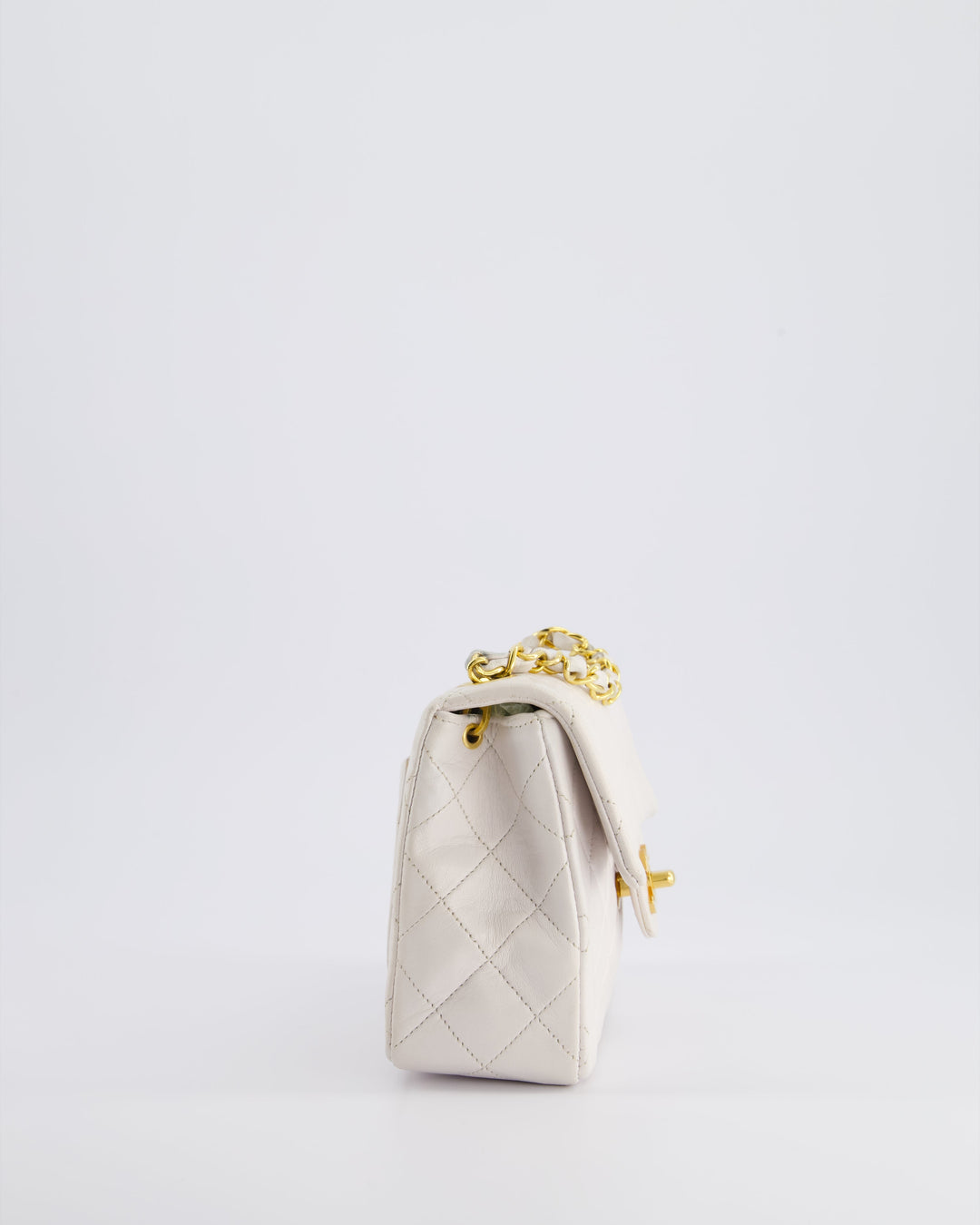 Top Quality Chanel Vintage White Mini Square Bag in Lambskin Leather with 24K Gold Hardware