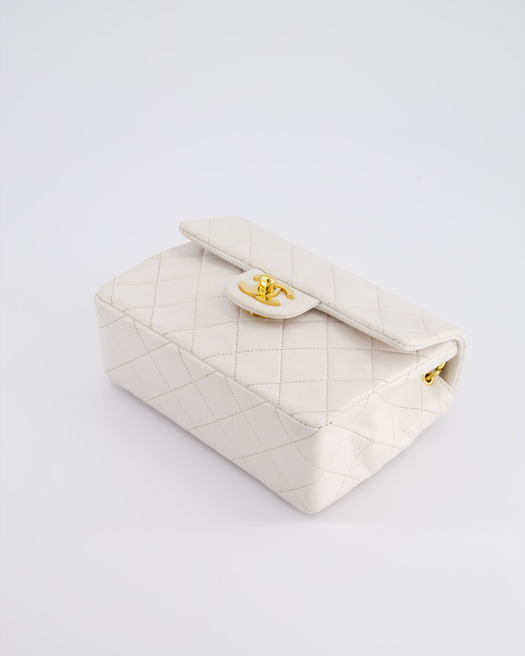 Top Quality Chanel Vintage White Mini Square Bag in Lambskin Leather with 24K Gold Hardware