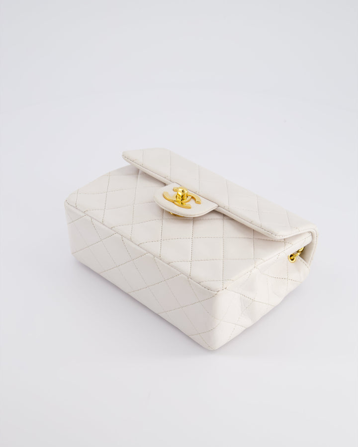 Top Quality Chanel Vintage White Mini Square Bag in Lambskin Leather with 24K Gold Hardware