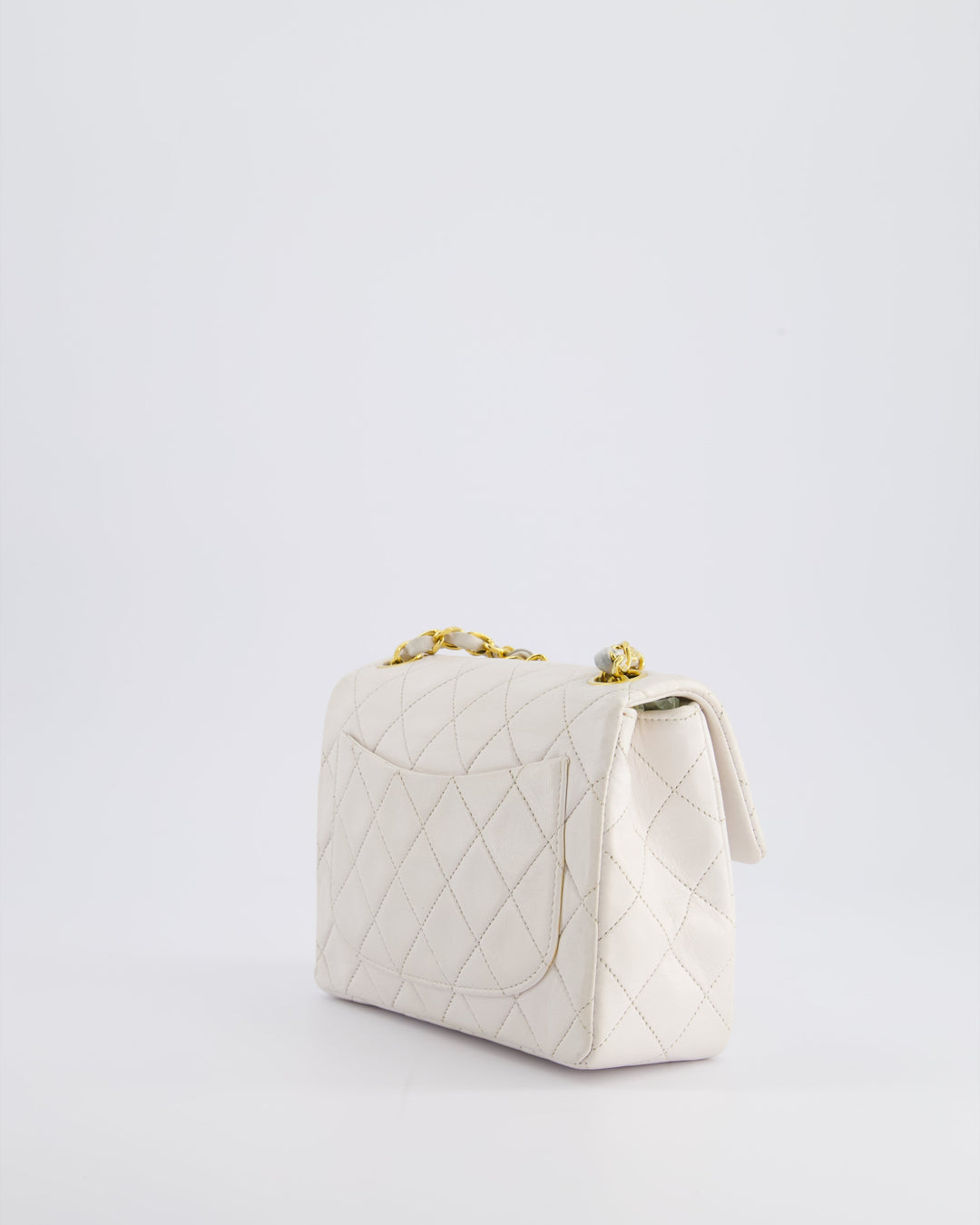 Top Quality Chanel Vintage White Mini Square Bag in Lambskin Leather with 24K Gold Hardware