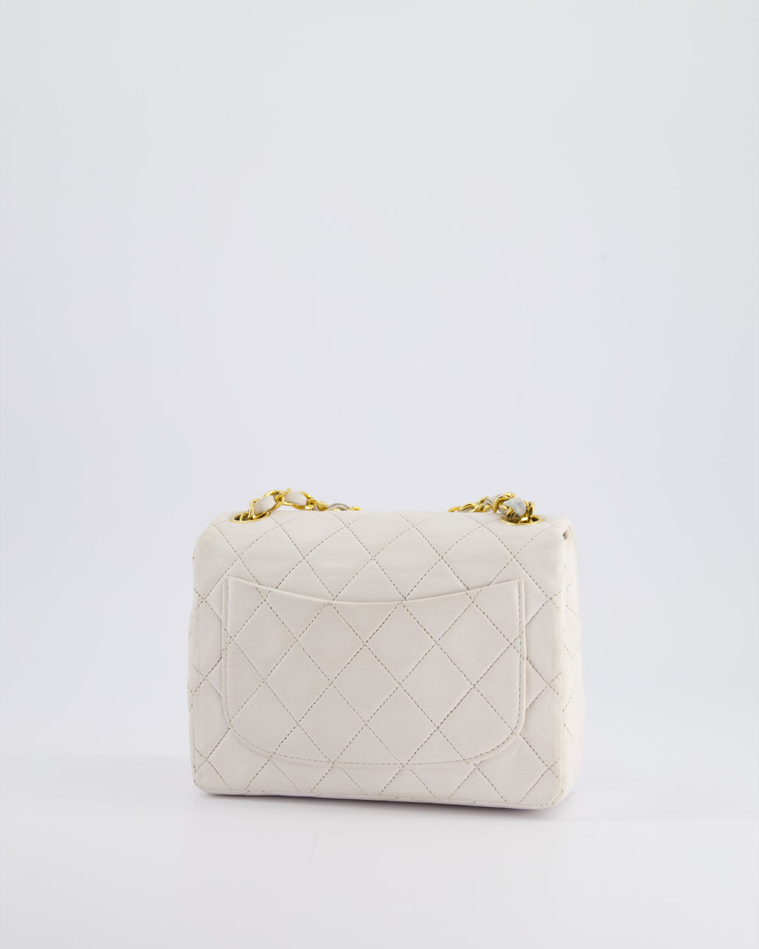 Top Quality Chanel Vintage White Mini Square Bag in Lambskin Leather with 24K Gold Hardware