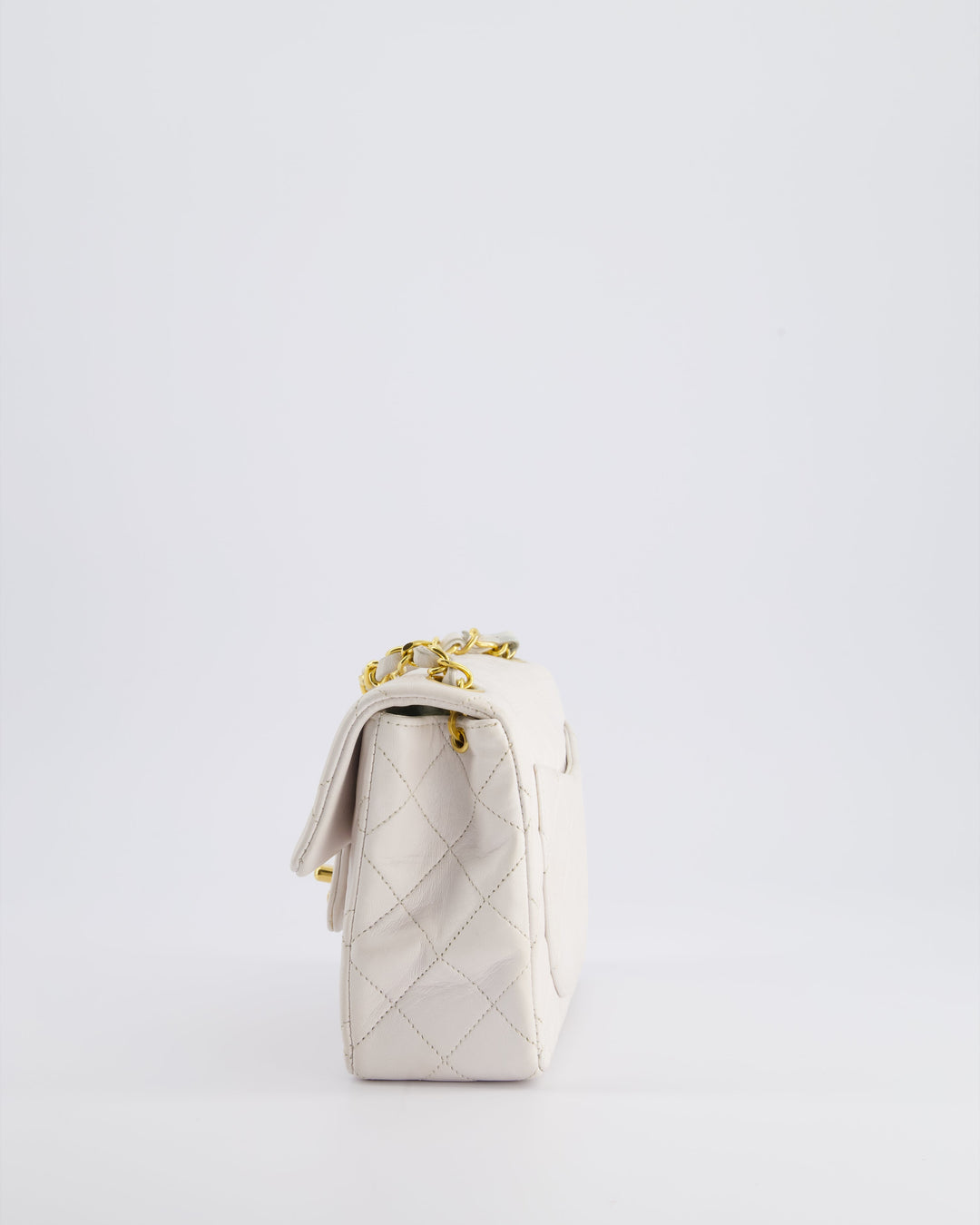 Top Quality Chanel Vintage White Mini Square Bag in Lambskin Leather with 24K Gold Hardware