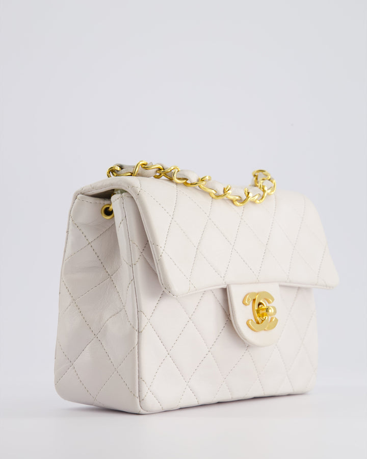 Top Quality Chanel Vintage White Mini Square Bag in Lambskin Leather with 24K Gold Hardware