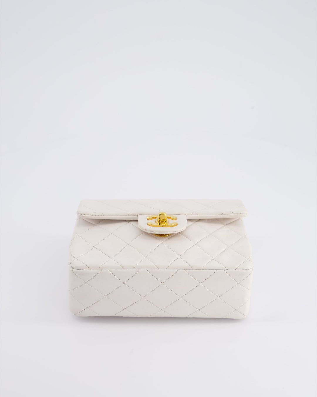 Top Quality Chanel Vintage White Mini Square Bag in Lambskin Leather with 24K Gold Hardware
