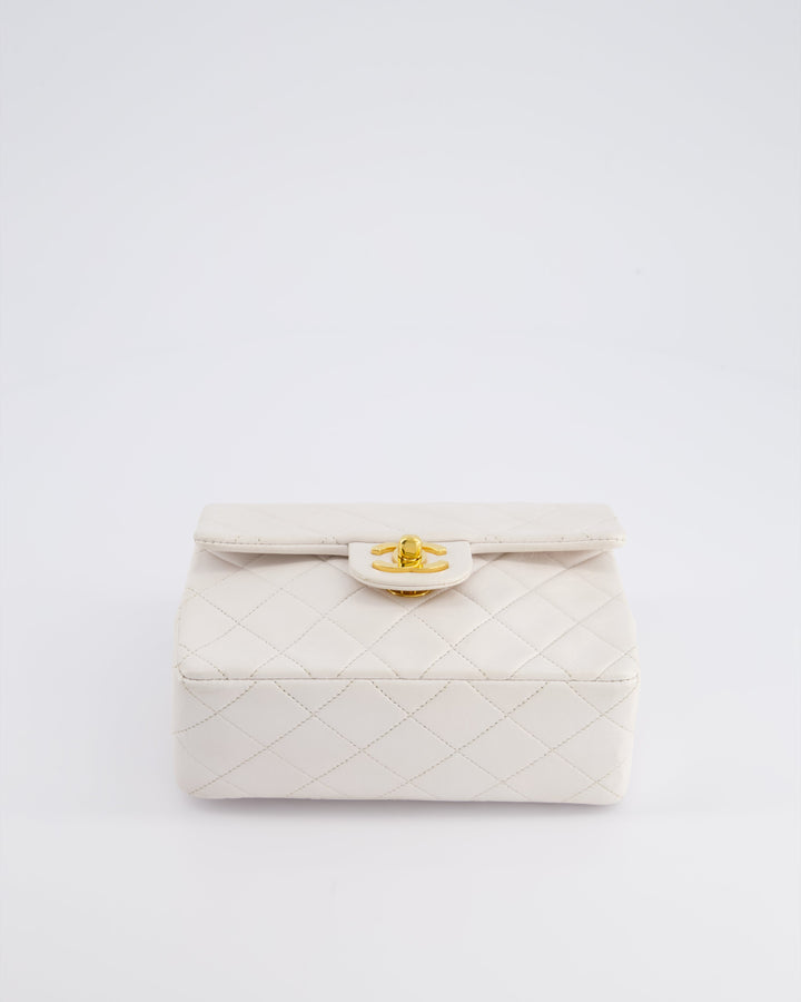 Top Quality Chanel Vintage White Mini Square Bag in Lambskin Leather with 24K Gold Hardware