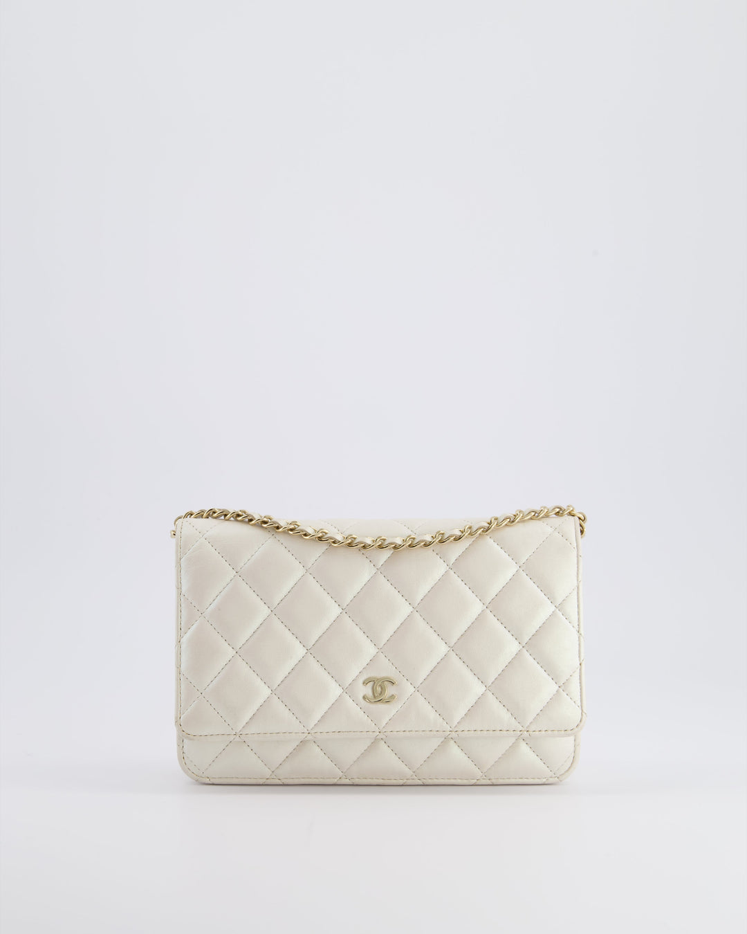*HOT* Top Quality Chanel Pearlescent Off-White Wallet on Chain Bag in Calfskin Leather with Champagne Gold Hardware