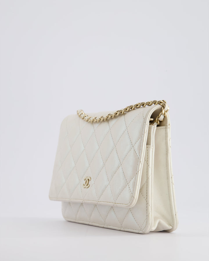 *HOT* Top Quality Chanel Pearlescent Off-White Wallet on Chain Bag in Calfskin Leather with Champagne Gold Hardware