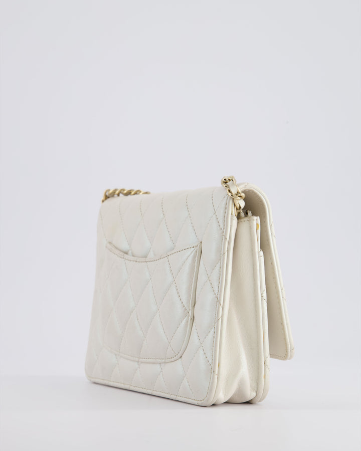 *HOT* Top Quality Chanel Pearlescent Off-White Wallet on Chain Bag in Calfskin Leather with Champagne Gold Hardware