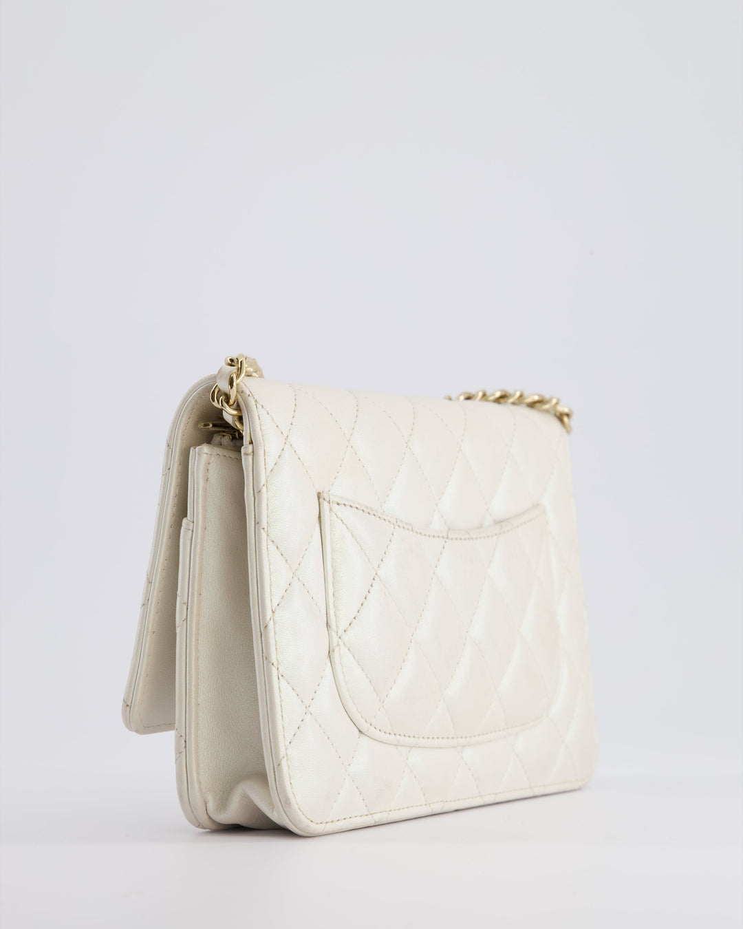 *HOT* Top Quality Chanel Pearlescent Off-White Wallet on Chain Bag in Calfskin Leather with Champagne Gold Hardware