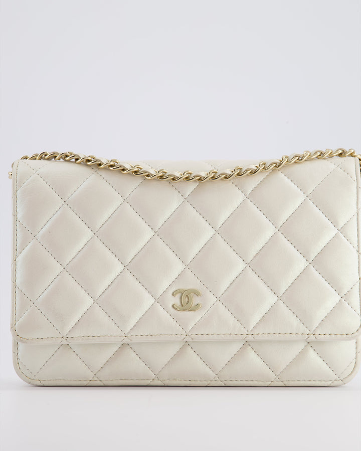 *HOT* Top Quality Chanel Pearlescent Off-White Wallet on Chain Bag in Calfskin Leather with Champagne Gold Hardware