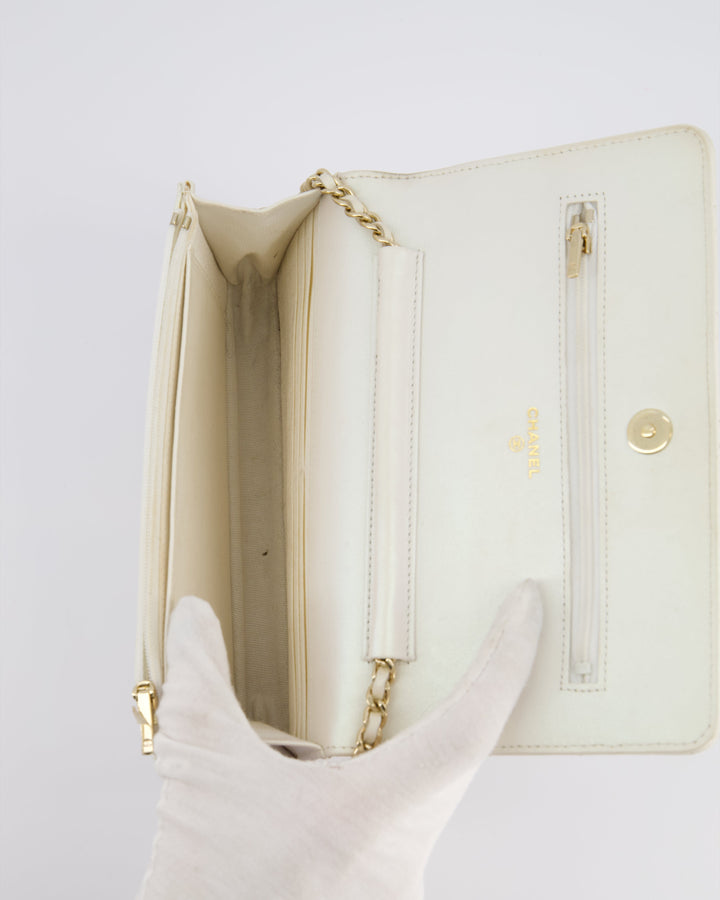 *HOT* Top Quality Chanel Pearlescent Off-White Wallet on Chain Bag in Calfskin Leather with Champagne Gold Hardware