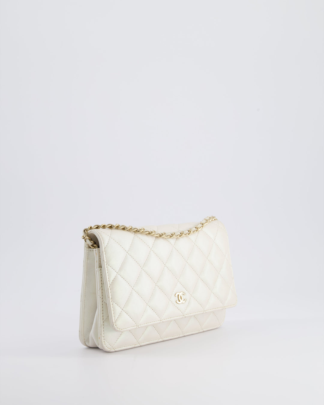 *HOT* Top Quality Chanel Pearlescent Off-White Wallet on Chain Bag in Calfskin Leather with Champagne Gold Hardware