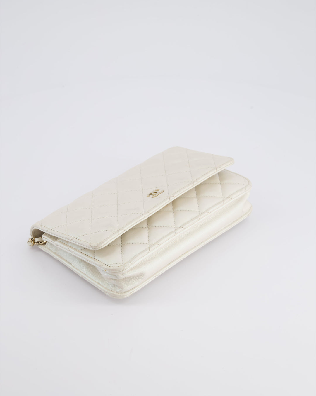*HOT* Top Quality Chanel Pearlescent Off-White Wallet on Chain Bag in Calfskin Leather with Champagne Gold Hardware