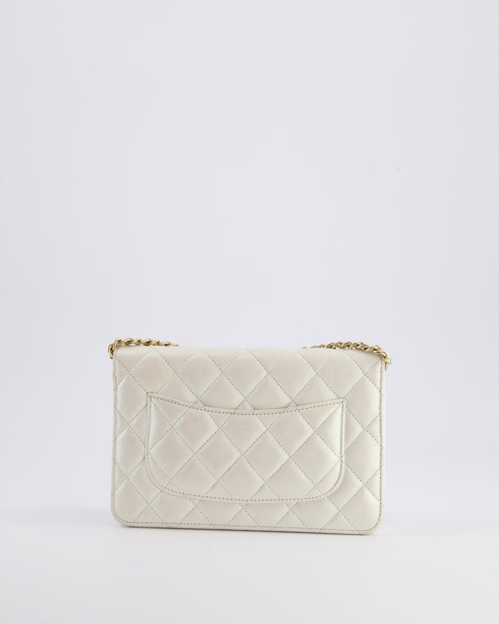 *HOT* Top Quality Chanel Pearlescent Off-White Wallet on Chain Bag in Calfskin Leather with Champagne Gold Hardware