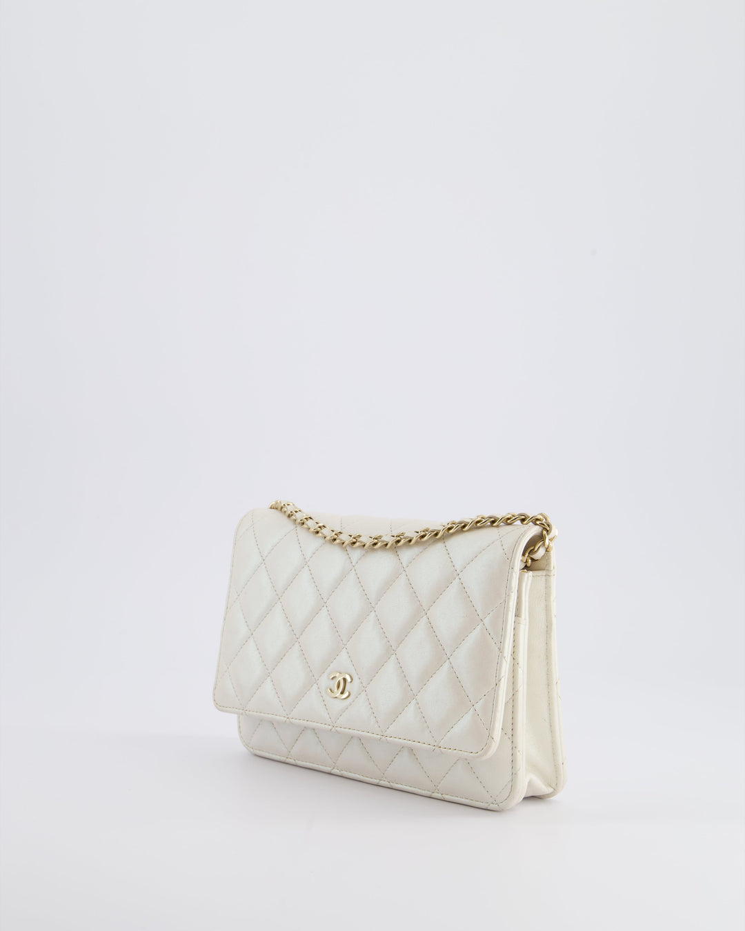 *HOT* Top Quality Chanel Pearlescent Off-White Wallet on Chain Bag in Calfskin Leather with Champagne Gold Hardware