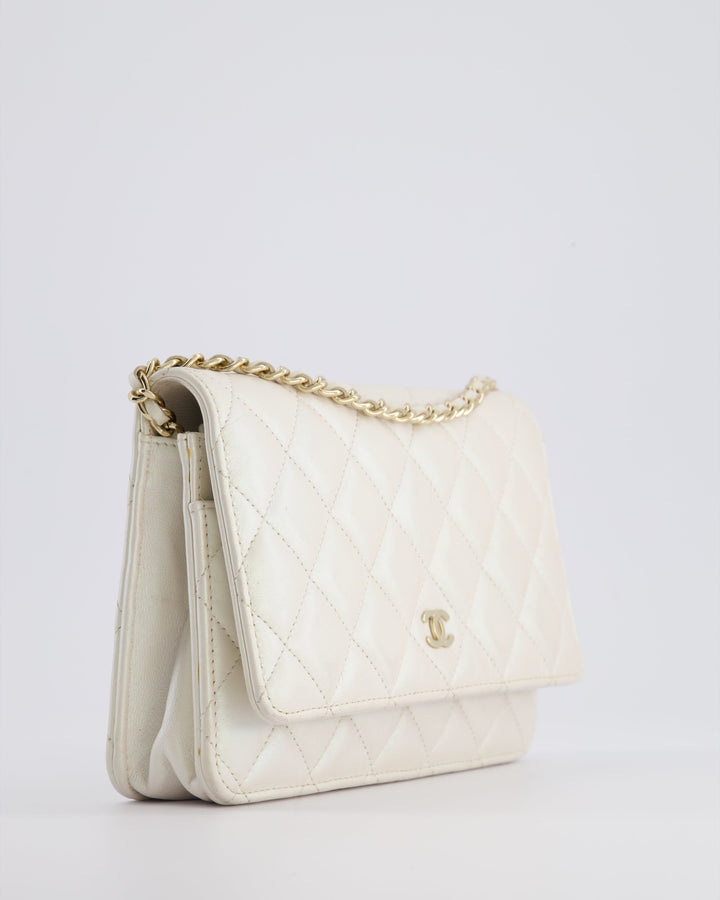 *HOT* Top Quality Chanel Pearlescent Off-White Wallet on Chain Bag in Calfskin Leather with Champagne Gold Hardware